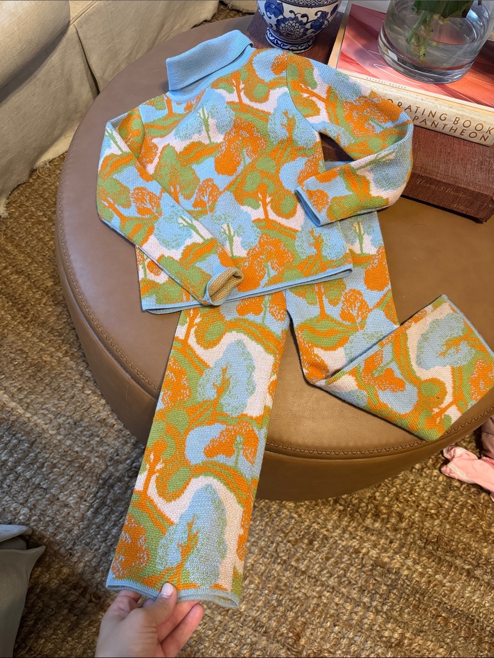 Misha And Puff floral Knit  Set - Blue, Orange & Green 100% merino wool
